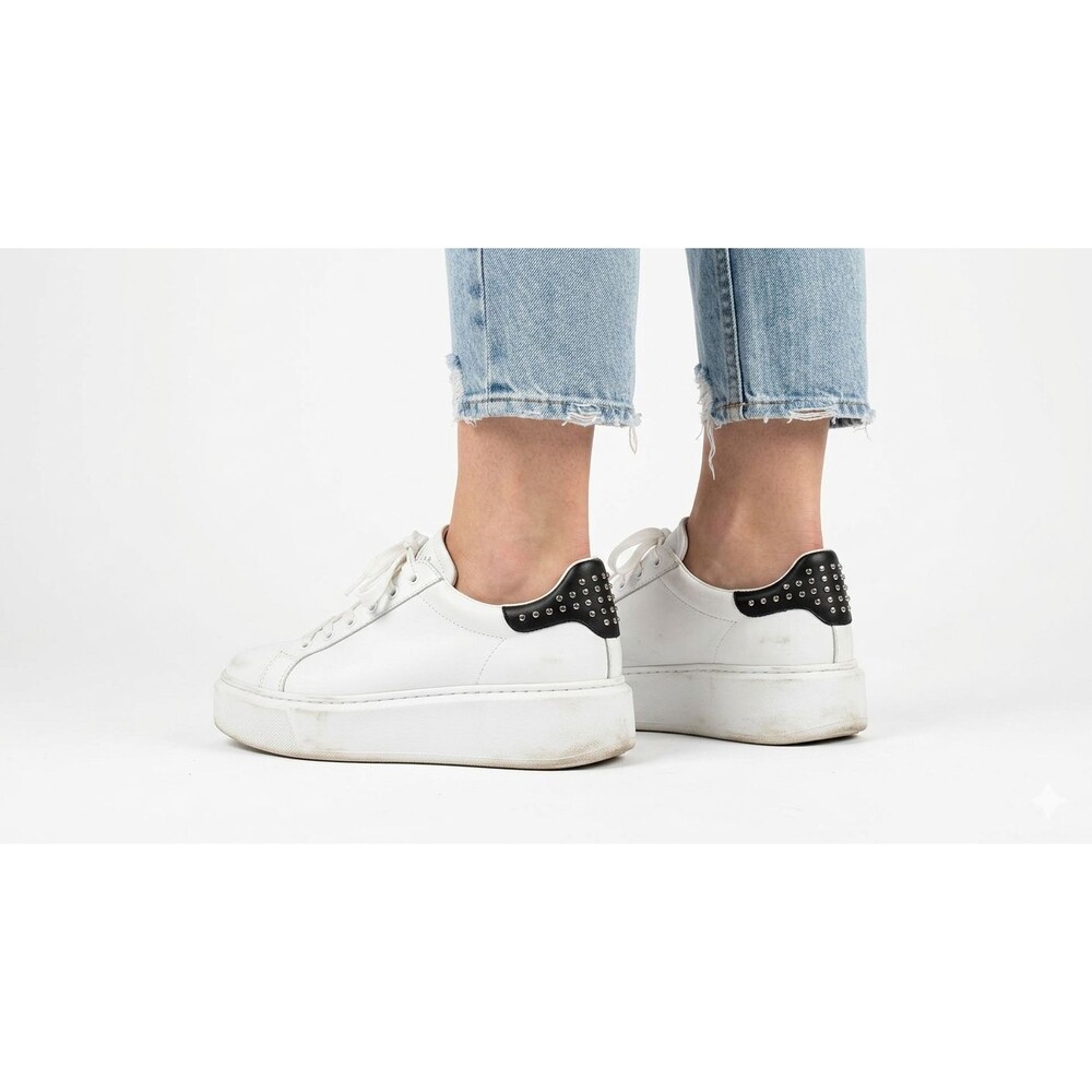ASH Cult White Leather Platform Sneakers Studded Heel Low Top Shoes EU 38 US 8